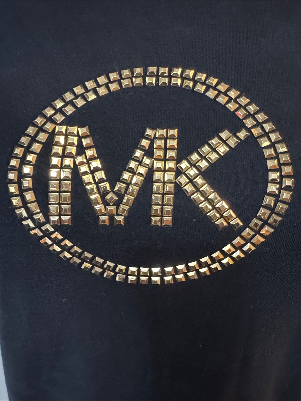 Michael Kors Black Short Sleeve Tee with Gold Studded MK Emblem - Picture 2 of 12
